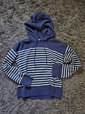 Zara small striped knit hoodie navy and white nautical-inspired garment hooded